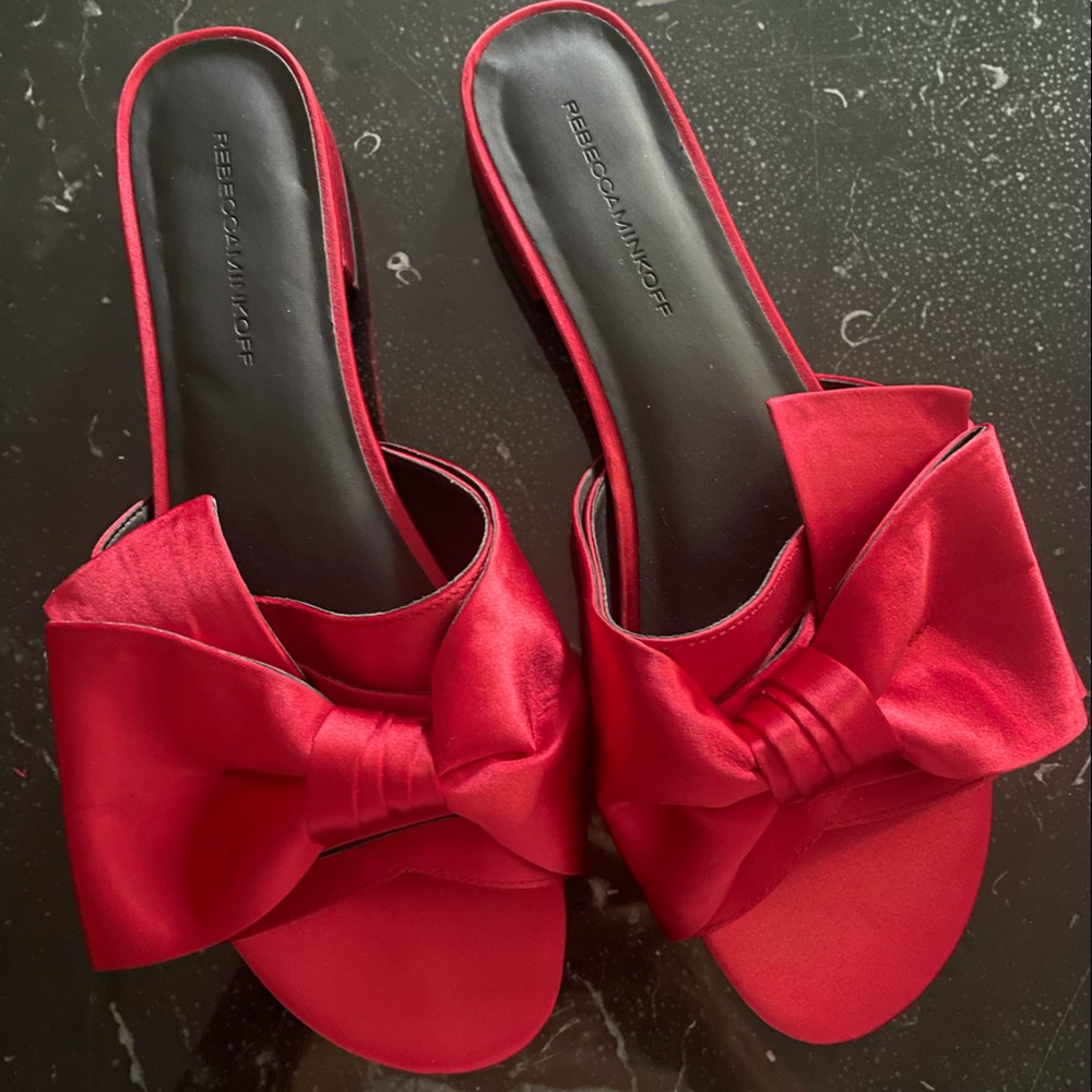 NWOT Rebecca Minkoff Red Satin Bow Flats Sandals